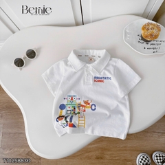 Set bộ polo tay ngắn cho bé trai họa tiết Robot hóm hỉnh kèm quần short kaki size 9 đến 25kg BERNIE T1025B83Đ 