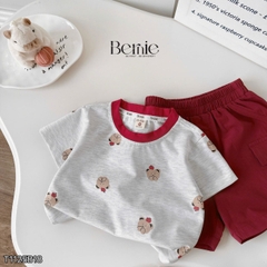 Set bộ thun tay ngắn họa tiết Gấu nhỏ vui nhộn kèm quần short kaki size 9 tới 28kg BERNIE T1125B18