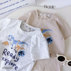 Set bộ thun cotton áo tay ngắn họa tiết khủng long Ready kèm quần short cho bé trai 1 đến 7 tuổi BERNIE H1025B55