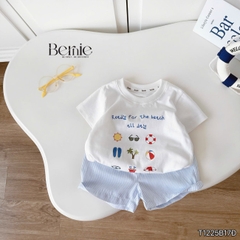  Set bộ cho bé trai áo thun tay ngắn họa tiết Happy Beach kèm quần short size 9 tới 25kg BERNIE T1225B17Đ