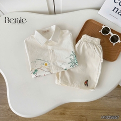 Set sơ mi ngắn tay đi biển cho bé trai bé gái họa tiết Tiny kèm quần short kaki size 9 tới 25kg BERNIE H1025B57