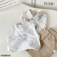  Set sơ mi 3 chi tiết tay ngắn cho bé trai họa tiết Mèo Khám Phá kèm quần short kaki size 9 tới 28kg BERNIE H1025B74Đ