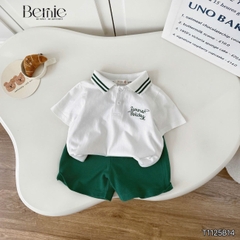 Set bộ polo tay ngắn cổ dệt thêu họa tiết Holiday xanh kèm quần short size 9 tới 28kg BERNIE T1125B14
