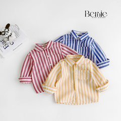 Áo sơ mi kẻ sọc dài tay phong cách STREET màu đỏ màu vàng màu xanh cho bé trai size 9kg tới 25kg BERNIE H1025B77Đ 