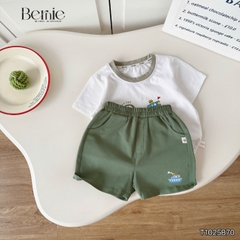 Set bộ tay ngắn thun cotton họa tiết Travel vui tươi kèm quần short cho bé trai size 9 tới 28kg BERNIE T1025B70