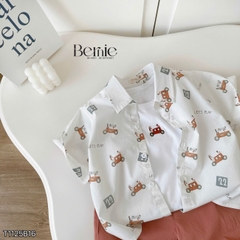  Set sơ mi 3 chi tiết áo tay ngắn họa tiết ô tô áo ba lỗ kèm quần short kaki cho bé trai 9 tới 28kg BERNIE T1125B16