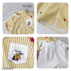  Set bộ sơ mi tay ngắn cho bé trai họa tiết kẻ vàng Happy Star kèm quần short kaki size 11 đến 28kg BERNIE H1225B25