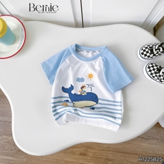 Set bộ ngắn tay raplang họa tiết Cá voi nghộ nghĩnh kèm quần short kaki cho bé trai size 9 tới 28kg BERNIE H1125B25