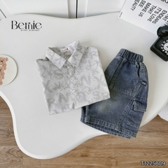 Set bộ sơ mi cho bé trai áo tay ngắn họa tiết Grafiti kèm quần short jean size 11 đến 28kg BERNIE T1225B09