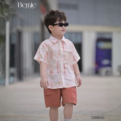 Set sơ mi cho bé trai áo tay ngắn họa tiết loang kèm quần short cho bé trai size 11 tới 28kg BERNIE T1225B08