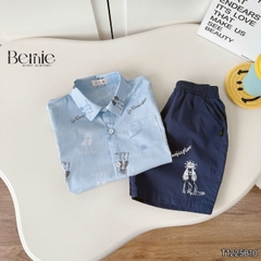 Set bộ sơ mi tay ngắn họa tiết in tràn cún Puppy kèm quần short cho bé trai size 11 tới 28kg BERNIE T1225B10