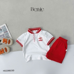 Set bộ cộc tay cho bé trai áo cổ trụ họa tiết sao vàng Việt Nam kèm quần short size từ 9 đến 25kg H0226B23Đ 