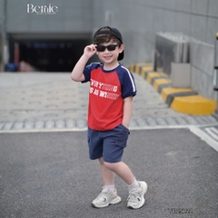 Set bộ thể thao cộc tay raplang phối màu họa tiết Everything và quần short bé trai size 9 tới 25kg BERNIE H1125B42