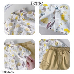 Set bộ sơ mi đi chơi đi biển tay ngắn họa tiết in tràn Cầu vồng kèm quần short cho bé trai size 11 tới 28kg BERNIE T1225B12