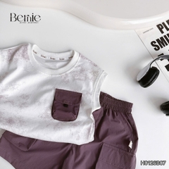 Set bộ tanktop áo thun họa tiết loang phối túi năng động kèm quần short gió mềm cho bé trai size 9 đến 28kg BERNIE H0126B07