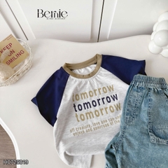 Set bộ tay ngắn raplang phối màu áo thun họa tiết Tomorrow và quần short jean bé trai 1 đến 7 tuổi BERNIE H0725B19