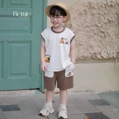 Set bộ tanktop cho bé trai họa tiết Brownie phong cách hàn quốc kèm quần short size 9 tới 28kg BERNIE T0326B46