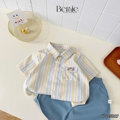  Set bộ tay ngắn áo sơ mi kẻ The Sea cho bé trai kèm quần short kaki denim size 11 đến 28kg BERNIE H1225B27