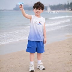 Set bộ áo tanktop Sailor loang xanh kèm quần short cho bé trai đi chơi đi biển size 1 tới 7 tuổi BERNIE H0126B16