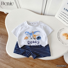 Set bộ thun cotton áo tay ngắn họa tiết khủng long Ready kèm quần short cho bé trai 1 đến 7 tuổi BERNIE H1025B55