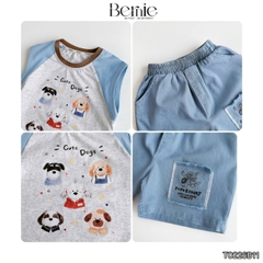 Set bộ bé trai áo thun tanktop họa tiết 5 Chú cún Cute kèm quần short denim size 9 đến 25kg BERNIE T0226B11
