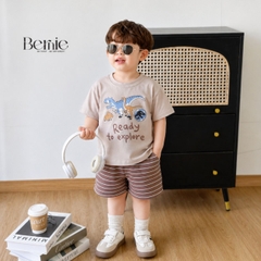 Set bộ thun cotton áo tay ngắn họa tiết khủng long Ready kèm quần short cho bé trai 1 đến 7 tuổi BERNIE H1025B55