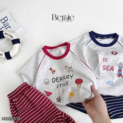 Set bộ đi biển bé trai áo thun tay ngắn raplang the Sea kèm quần short kẻ size 1 đến 7 tuổi BERNIE H0226B34