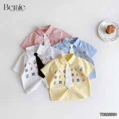 Set sơ mi 3CT Little Charm cho bé trai áo sơ mi và quần short kèm cà vạt rời size 9 tới 28kg BERNIE T0326B31