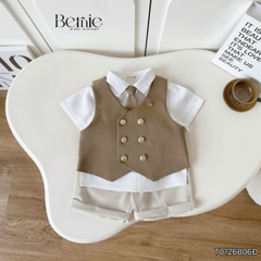 Set bộ vest gile Hoàng gia cho bé trai áo sơ mi tay ngắn phối gile kèm quần và cà vạt 1 đến 7 tuổi BERNIE T0126B06Đ 