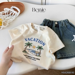 Set bộ bé trai áo thun tay ngắn họa tiết dừa be đi biển kèm quần short jean cho bé trai size 9 đến 25kg BERNIE H0426B51Đ