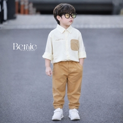 Set bộ đồ quần áo sơ mi cho bé trai phong cách hàn quốc sành điệu áo sơ mi ngắn tay kèm quần dài kaki 1 đến 7 tuổi BERNIE