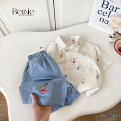 Set bộ sơ mi tay ngắn họa tiết Pony Sport kèm quần short denim size 11kg tới 28kg BERNIE H1225B39