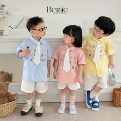 Set sơ mi 3CT Little Charm cho bé trai áo sơ mi và quần short kèm cà vạt rời size 9 tới 28kg BERNIE T0326B31