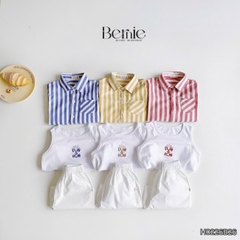  Set sơ mi 3CT áo tay dài kẻ sọc sắc màu áo ba lỗ kèm quần short kaki cho bé trai đi biển đi chơi 9 tới 28kg BERNIE H0226B26