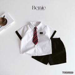 Set sơ mi 3CT Lucky Cool ngầu cho bé trai áo tay ngắn và quần short kèm cà vạt rời size 11 tới 28kg BERNIE T0326B29