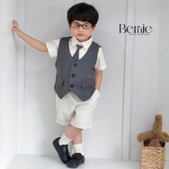 Set bộ vest gile Quý tộc cho bé trai áo sơ mi tay ngắn phối gile kèm quần và nơ cà vạt 9 tới 25kg BERNIE T0426B06