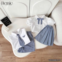 Set sơ mi kẻ Blue Schoo cho bé trai bé gái áo sơ mi trắng kèm quần hoặc chân váy cùng cà vạt và nơ rời size 11 tới 28kg BERNIE V0526B73