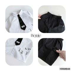  Set sơ mi 3CT cho bé trai áo tay ngắn phối cà vạt kèm quần short bé đi học đi chơi 11 tới 28kg BERNIE H0326B45