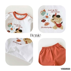 Set bộ cotton áo tay dài phối cổ Picnic Bear kèm quần dài cho bé trai size 9 tới 25kg BERNIE V0526B28