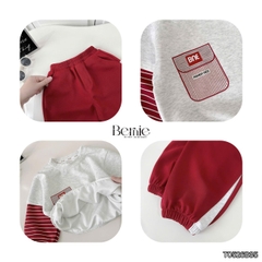 Set bộ cotton phối kẻ BNE Sport áo tay dài kèm quần cho bé trai size 9 tới 25kg BERNIE T0526B35