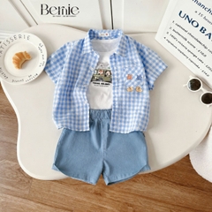 Set sơ mi 3CT travel holiday cho bé trai áo sơ mi áo ba lỗ và quần short cho bé trai size 11 tới 25kg BERNIE H1225B30