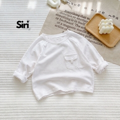 Áo thun áo phông tay dài chất cotton xược màu trắng màu xanh unisex cho bé trai bé gái size 9 tới 24kg BERNIE SIRI 6379ADK