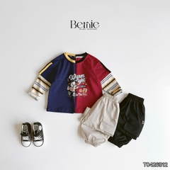 Set bộ dài áo thun cotton tay phối kẻ Play Time kèm quần gió dài cho bé trai size 11 tới 28kg BERNIE T0426B12