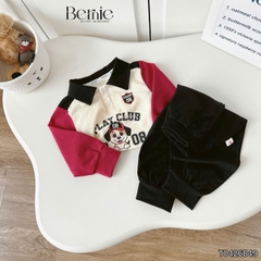 Set bộ polo tay dài áo thun cổ phối màu họa tiết Play Club kèm quần dài cho bé trai size 9 tới 28kg BERNIE T0426B49