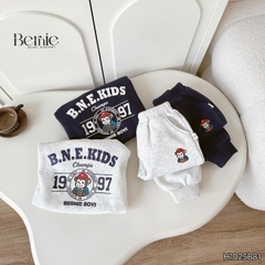 Set bộ dài cho bé trai chất nỉ 2 da áo họa tiết Little Monkey kèm quần dài cho bé trai size 9 tới 28kg BERNIE H1025B81