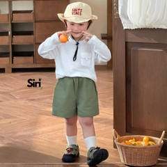 Áo thun áo phông tay dài chất cotton xược màu trắng màu xanh unisex cho bé trai bé gái size 9 tới 24kg BERNIE SIRI 6379ADK