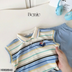 Set bộ polo tanktop kẻ ngang Little Pilot cho bé trai kèm quần short kaki phong cách Hàn quốc 9 đến 28kg BERNIE H0326B40