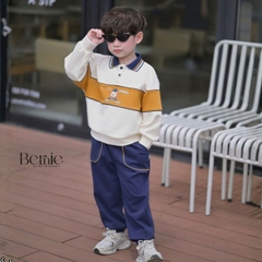 Set bộ polo unisex cho bé trai bé gái áo polo tay dài cổ bo dệt họa tiết Junior Sport kèm quần size 11 tới 28kg BERNIE T0526B75