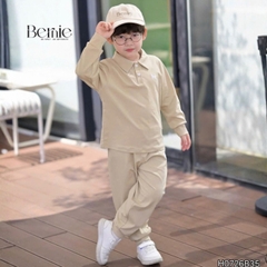 Set bộ dài chất thun cotton áo polo thêu ngựa kèm quần dài cho bé trai size 9 tới 25kg BERNIE H0726B35