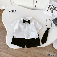 Set vest gi lê 5CT cho bé trai áo gi lê áo sơ mi quần short phụ kiện nơ cổ và cà vạt size 9 tới 25kg BERNIE H0726B27